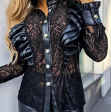 Solid Color Lace Splicing Long Sleeved Shirt