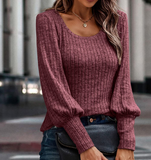 Round Neck Slim Solid Color Long Sleeved Top