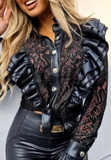 Solid Color Lace Splicing Long Sleeved Shirt