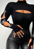 Elegant Diamond Button Decoration Tight Long Sleeve Top