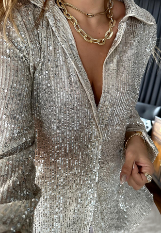 Temperament Sequin Casual Long Sleeved Shirt