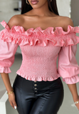 Pink Elegant Chain Pit Stripe Long Sleeved Top