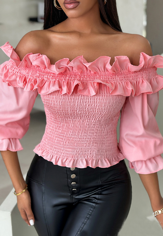 Pink Elegant Chain Pit Stripe Long Sleeved Top