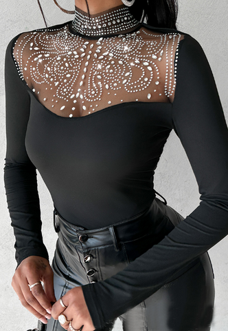 Temperament Chain Pit Stripe Long sleeved Top