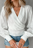 Embroidered Solid Color V-Neck Long Sleeved Shirt