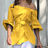 Fashion Casual Blue Off Shoulder Long Sleeved Top