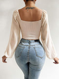 Long Sleeved Pit Stripe Patchwork Chiffon Tight Top