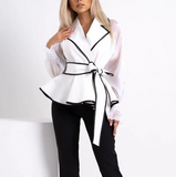 Elegant Temperament White Mesh Color Blocking Top