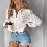 Solid Color Embroidered Long Sleeved Leaf Shirt Top