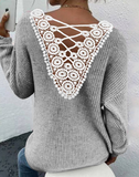 Long Sleeved Temperament V-Neck Splicing Sweater