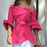 Fashion Casual Blue Off Shoulder Long Sleeved Top