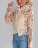 Solid Color Temperament Long Sleeve Mesh Top