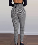 Tight-Fitting Plaid High-Waisted Trousers
