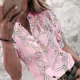 Women Chain Printing Long Sleeve Blouse