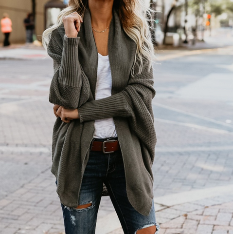 Bat Sleeve Large Size Knit Cardigan Sweater Jacket
