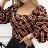 Temperament Long Sleeve Women's Plaid Shirt Top