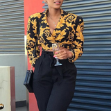 Vintage V-Neck Print Long Sleeve Shirt Top