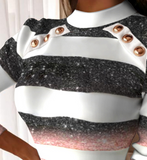 Stripe Print Tight Long Sleeve Sweater