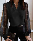 Elegant Mesh Panel V-Neck Shirt Top