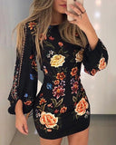Printed Long Sleeve V-neck Printed Sexy Casual Dress
