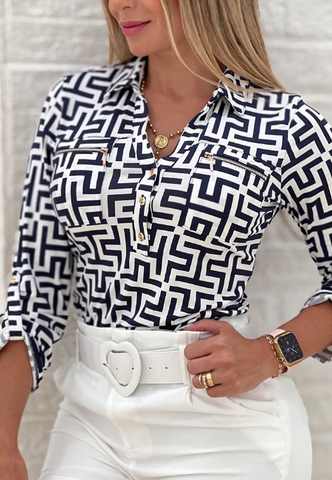 Elegant Black Printed Long Sleeve Shirt