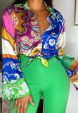 Women Elegant Long Sleeve Print Shirt