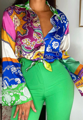 Women Elegant Long Sleeve Print Shirt