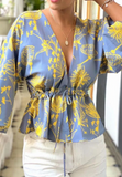 V-Neck Sexy Long Sleeve Print Top