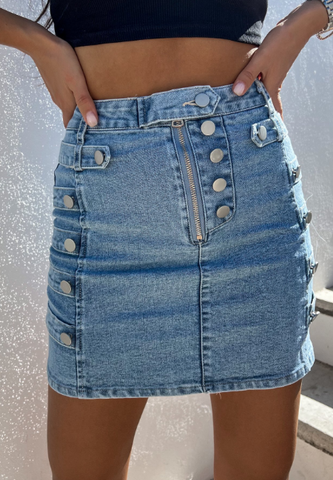 Casual Package Hip Solid Color Denim Skirt