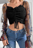 Long Sleeve Black Splicing Mesh Shirt Top