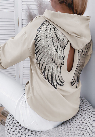 Women'S Fashion Apricot Sequin Wing Pattern Casual Sweater