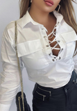 White Women's Fashion Long Sleeve Shirt Top