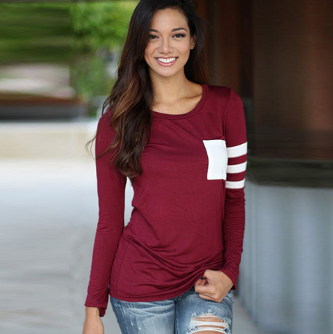 Round neck long sleeve T-shirt