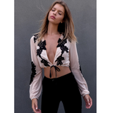 Sexy V-neck long-sleeved T-shirt