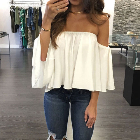 Sexy Off Shoulder Camisas Mujer Half Sleeve Ladies Tops