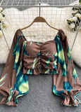 Puff Sleeve One-Shoulder Long-Sleeved Shirt Top