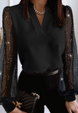 Elegant Mesh Panel V-Neck Shirt Top