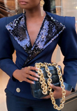 Long Sleeve Wide Shoulder Fashion Sequin Jacket