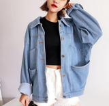 Solid Color Long-Sleeved Denim Jacket