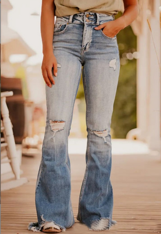 Elegant Casual Ripped Flare Jeans