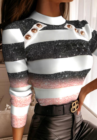 Stripe Print Tight Long Sleeve Sweater