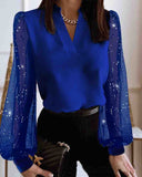 Elegant Mesh Panel V-Neck Shirt Top
