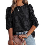 Fashion Chiffon Round Neck Puff Sleeve Shirt