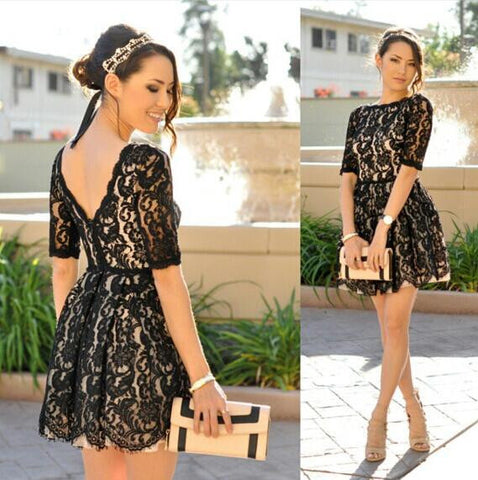 Sexy black lace halter dress