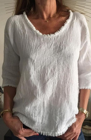 Round Neck Solid Color Long Sleeve Loose T-Shirt