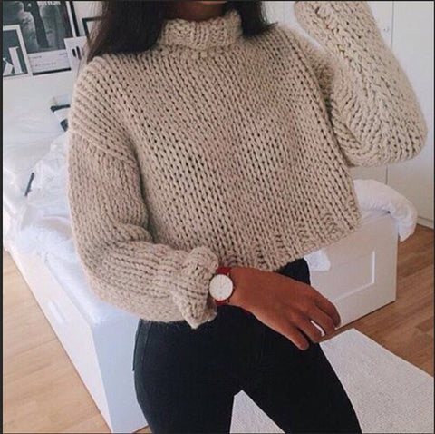 Casual high-necked knit sweater