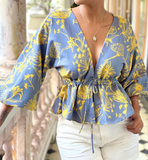 V-Neck Sexy Long Sleeve Print Top