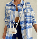 Temperament Plaid Casual Long Sleeve Blue Coat