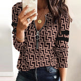 Fashion Printed Long Sleeve Zipper Casual Tops