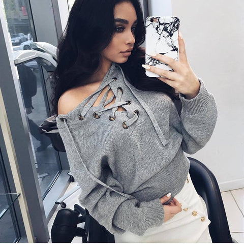 SEXY V-NECK LONG SLEEVE KNIT SWEATER